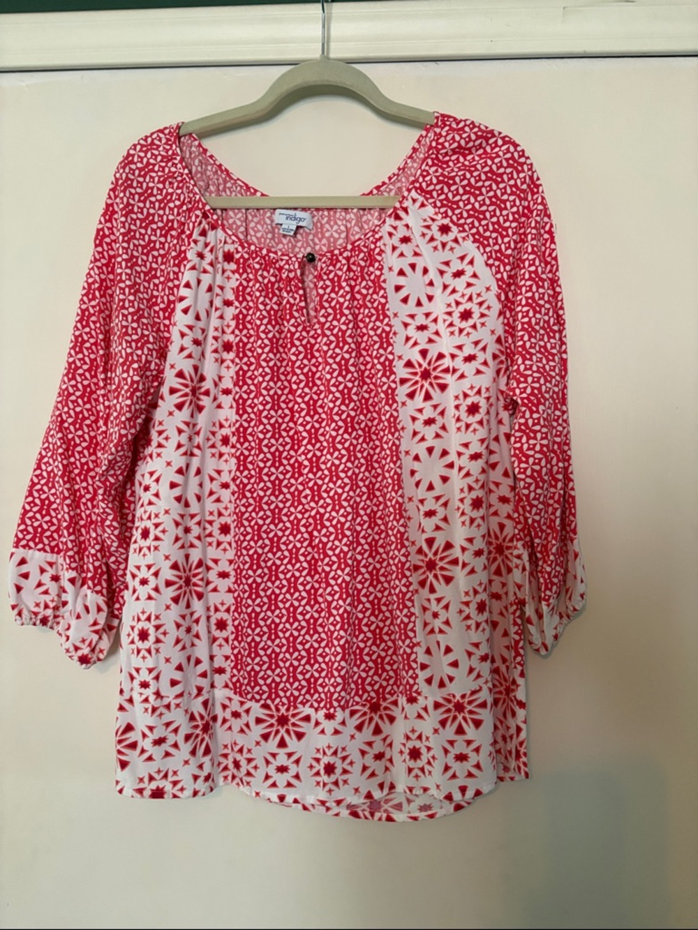 Coral and White Patterned Peasant Tunic
